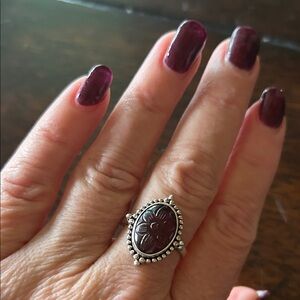 Sundance catalog Garnet carved flower .925 Ring